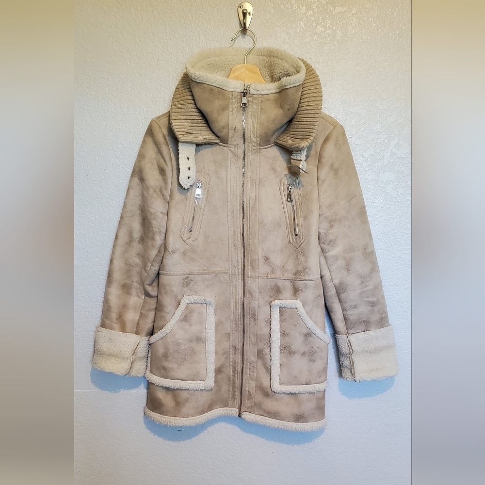 Steve Madden Vintage Faux Suede Leather Fur Shearling Winter Coat Penny Lane